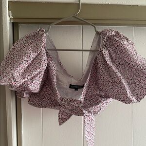 Kittenish Pink Floral Puff Sleeve Blouse (Set)